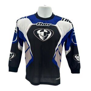 Thor Boys Medium Jersey Motocross Racing Phase 4 Padded Elbows Logo Blue Black